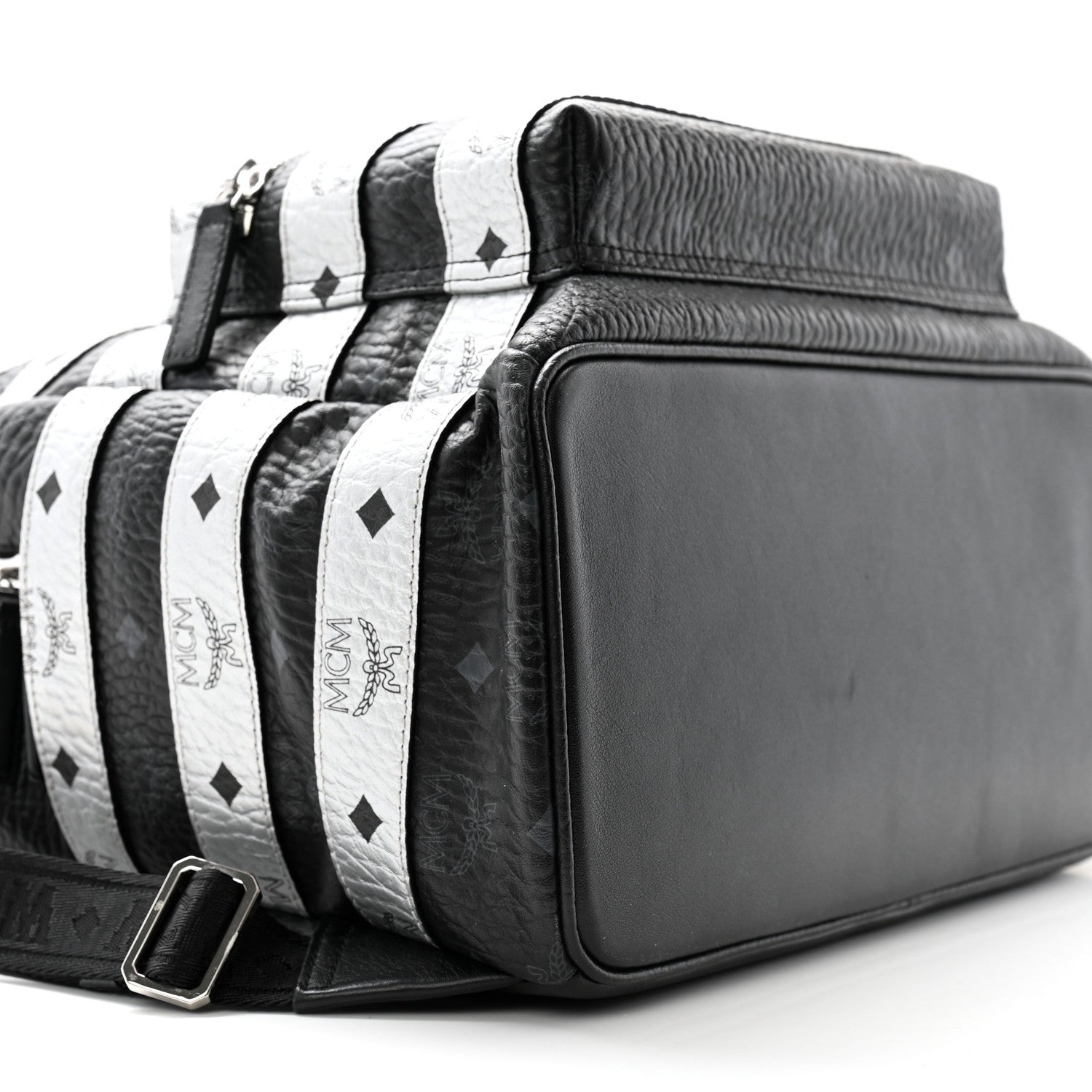 MCM Metallic Visetos Striped Medium Stark Backpack Silver Black 9 of 12