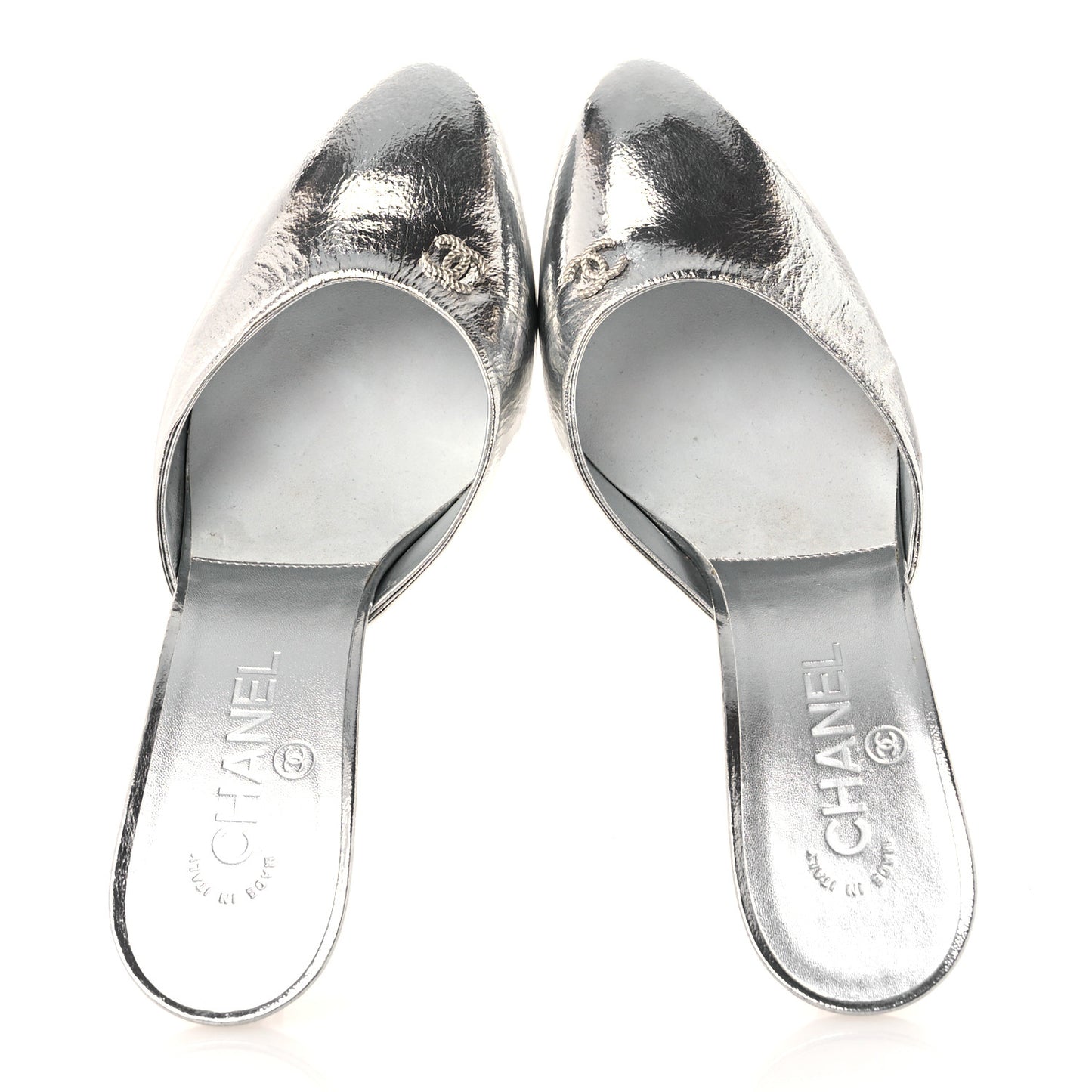Metallic Goatskin CC Mules 39.5 Silver