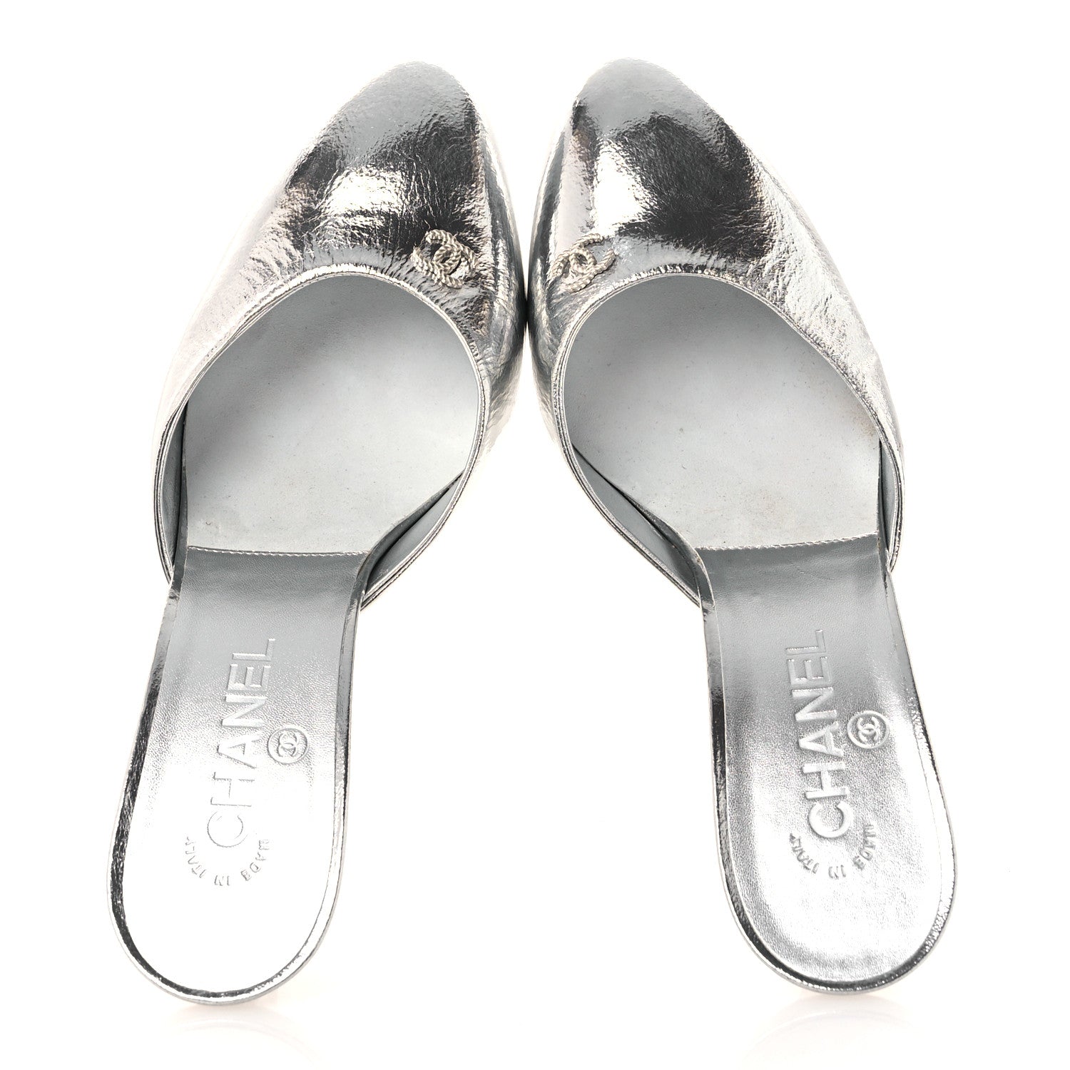 Chanel Metallic Goatskin CC Mules 39.5 Silver 2 of 12