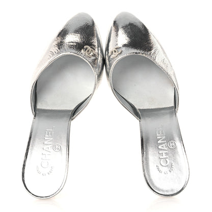 Chanel Metallic Goatskin CC Mules 39.5 Silver 2 of 12