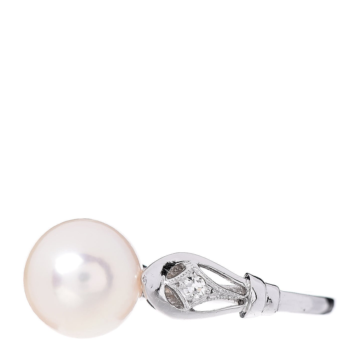 14K White Gold Diamond Akoya Pearl 8.5mm Ring 49 4.75