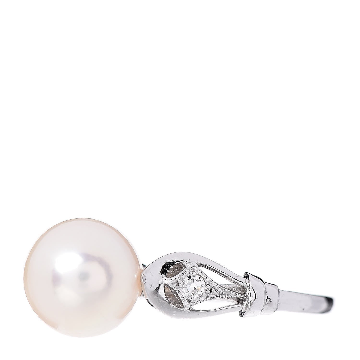 Mikimoto 14K White Gold Diamond Akoya Pearl 8.5mm Ring 49 4.75 3 of 5