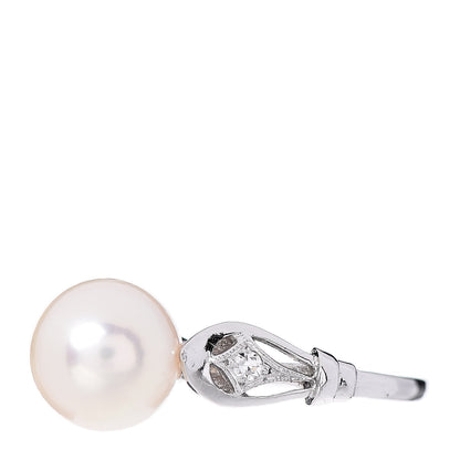 Mikimoto 14K White Gold Diamond Akoya Pearl 8.5mm Ring 49 4.75 3 of 5