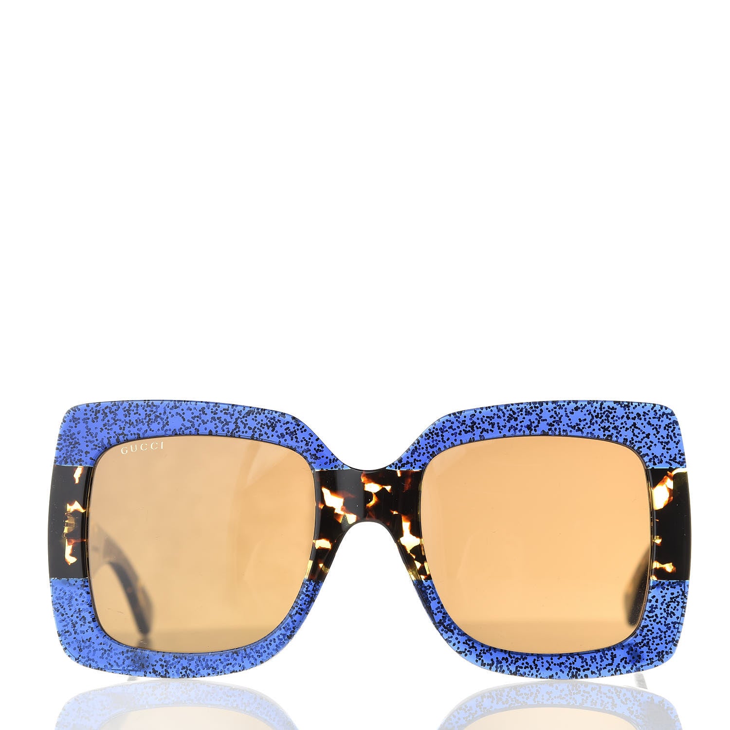 Gucci Square Frame GG0083S Sunglasses Glitter Blue Havana Brown 2 of 8