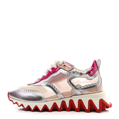 Christian Louboutin Metallic Patent Mesh Suede Sharkina Flat Sneakers 37 Pink 1 of 9