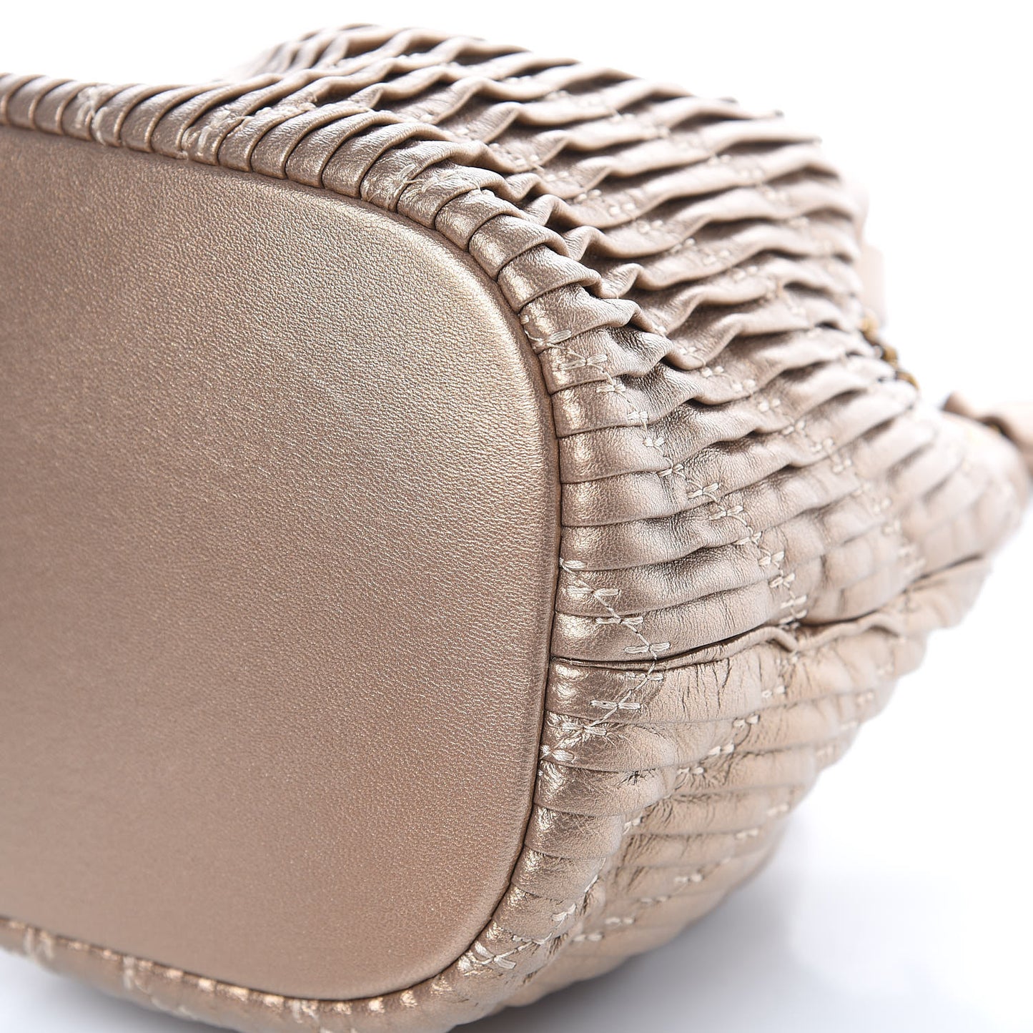 Metallic Lambskin Coco Pleats Small Drawstring Bag Gold