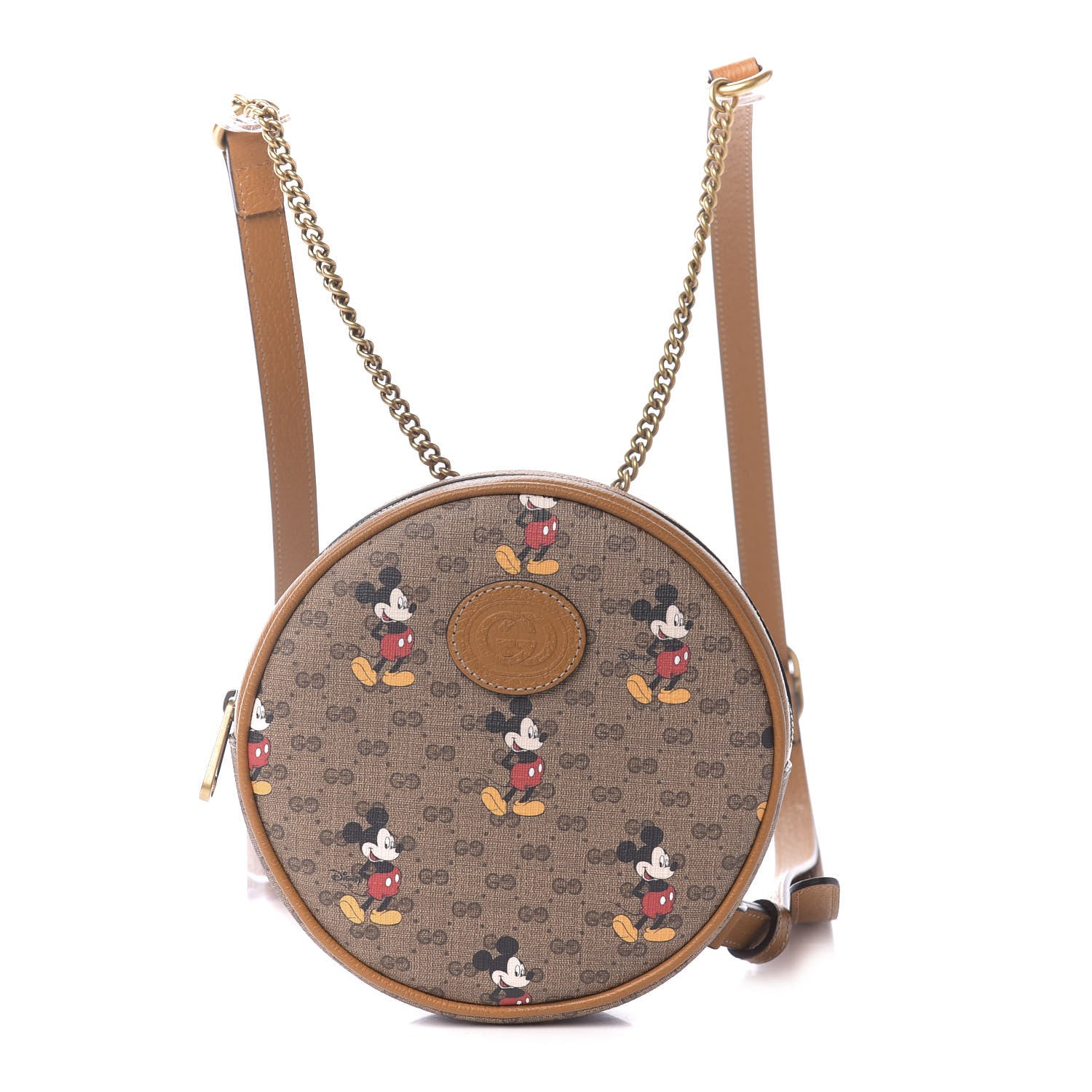 Gucci X DISNEY Mini Vintage GG Supreme Monogram Mickey Mouse Round Backpack Beige Vintage Sun Oil 1 of 10