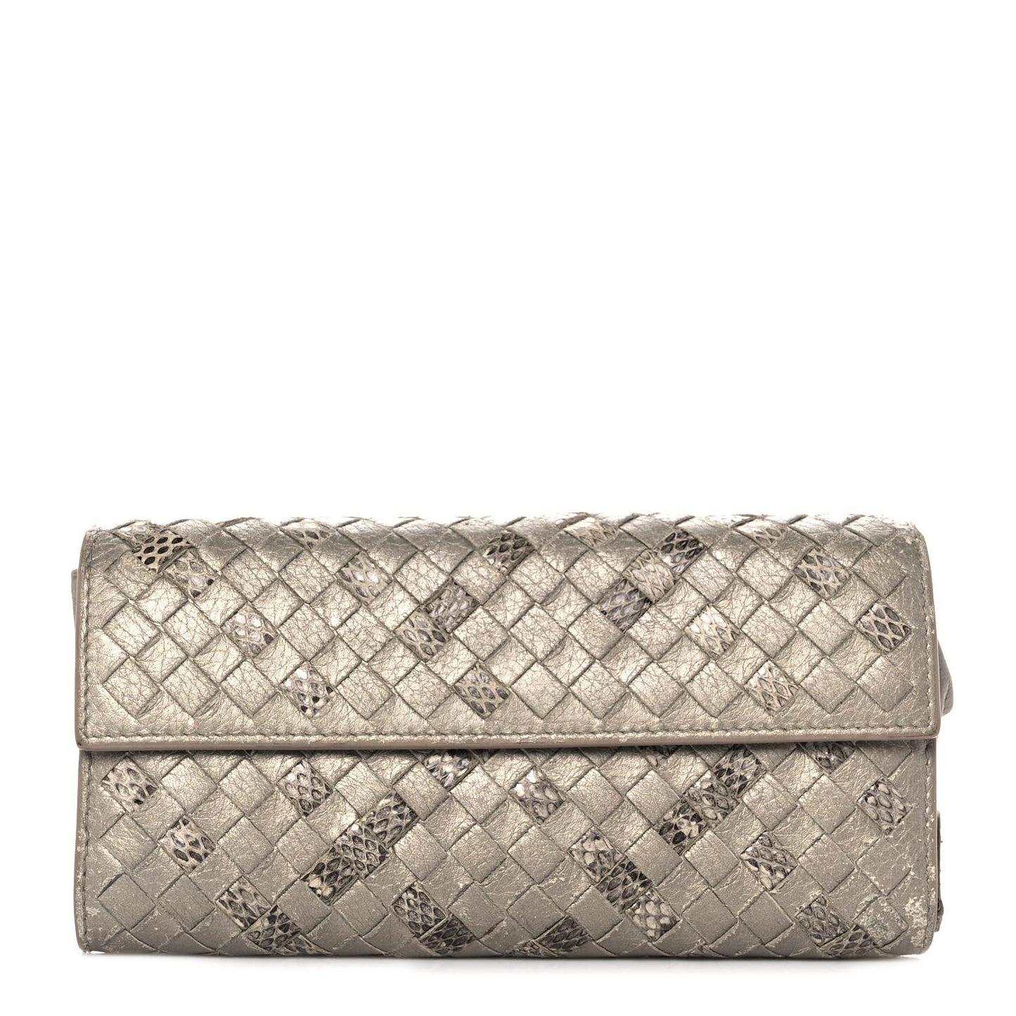 Metallic Nappa Intrecciato Ayers Continental Wallet Petale