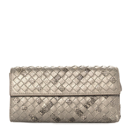 Bottega Veneta Metallic Nappa Intrecciato Ayers Continental Wallet Petale 1 of 9