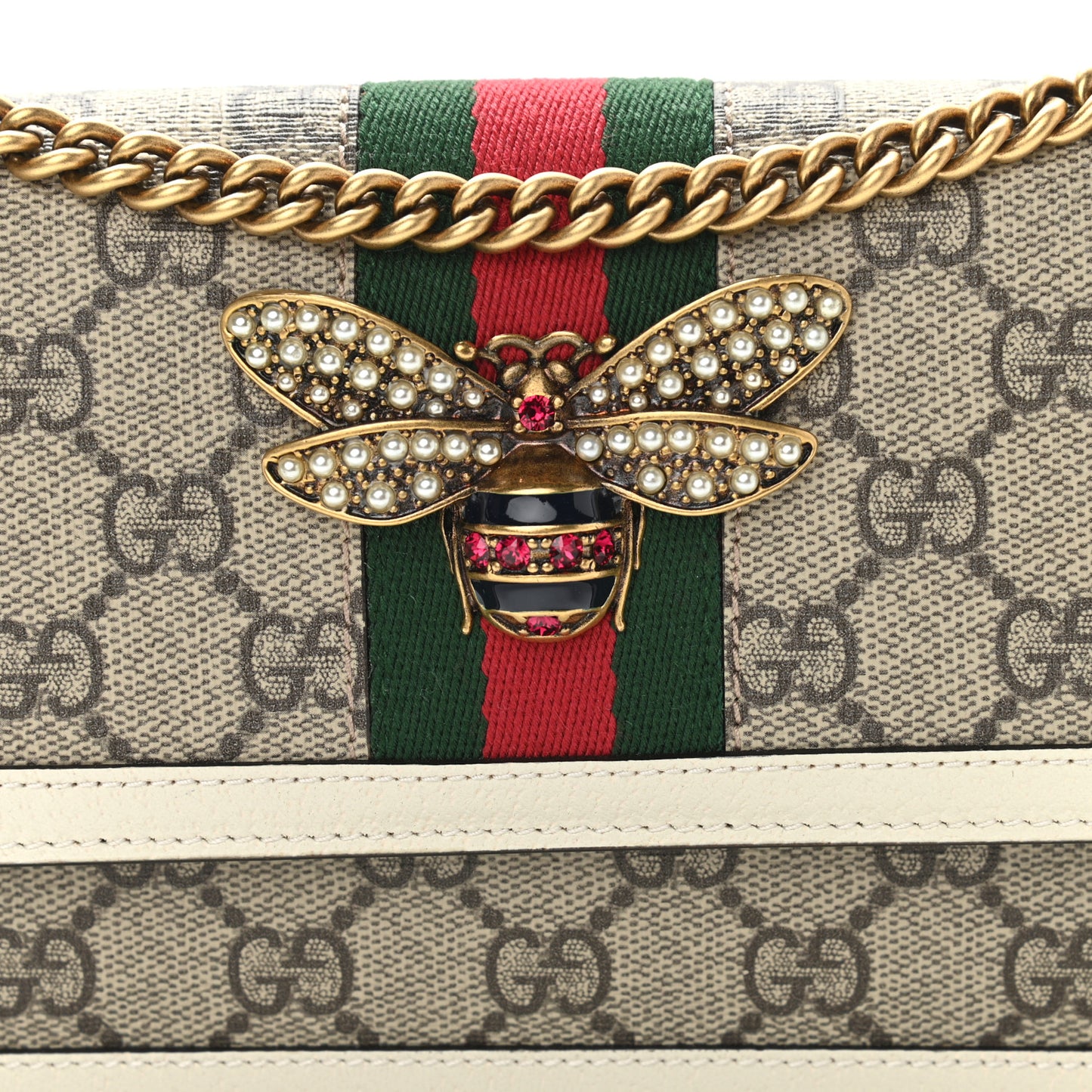 GG Supreme Monogram Web Queen Margaret Chain Wallet White