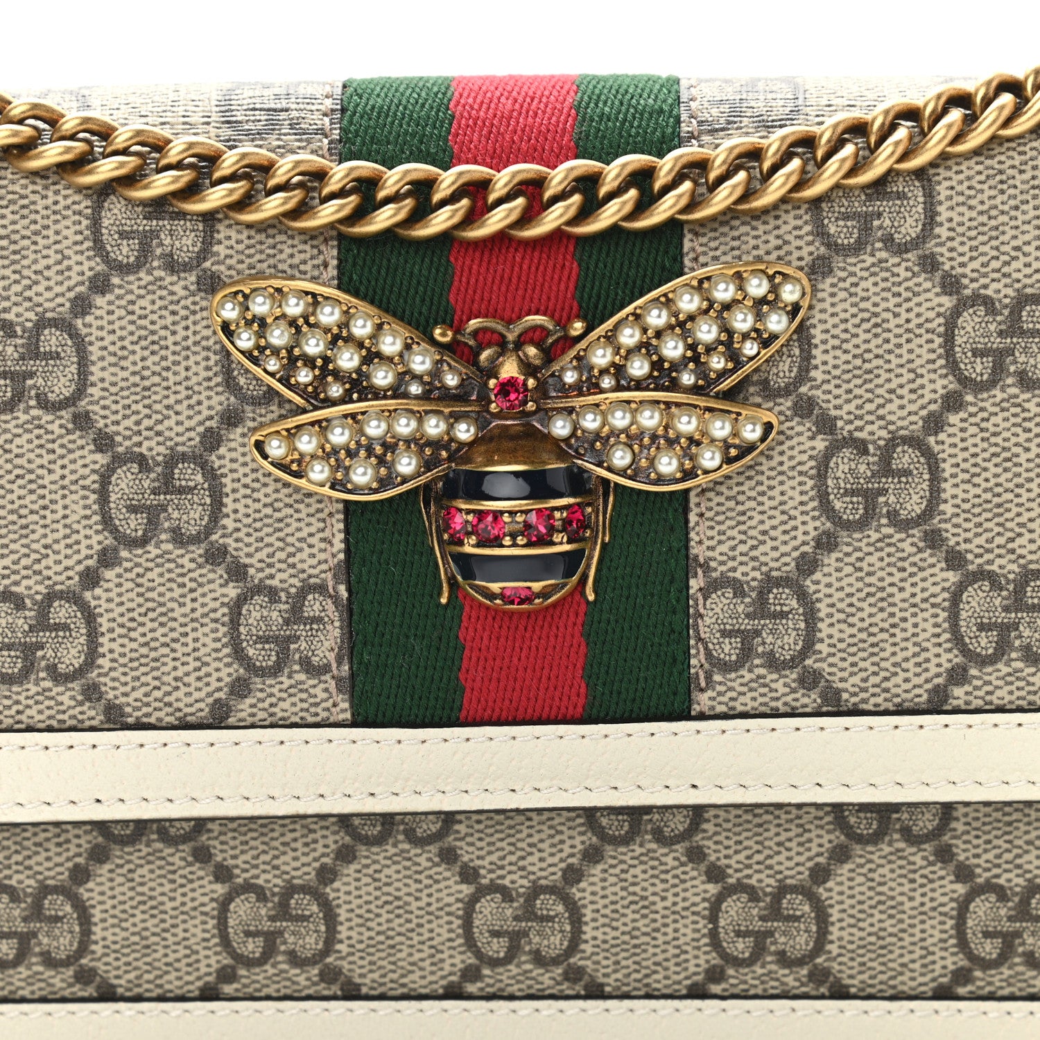 Gucci GG Supreme Monogram Web Queen Margaret Chain Wallet White 7 of 9