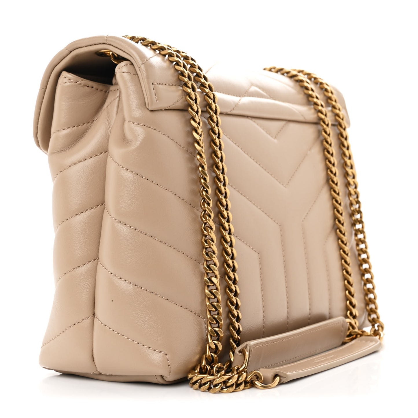 Calfskin Y Quilted Monogram Small Loulou Chain Satchel Dark Beige