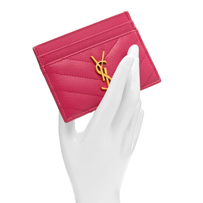 Saint Laurent Grain De Poudre Matelasse Chevron Monogram Credit Card Case Fresh Fuxia 2 of 7