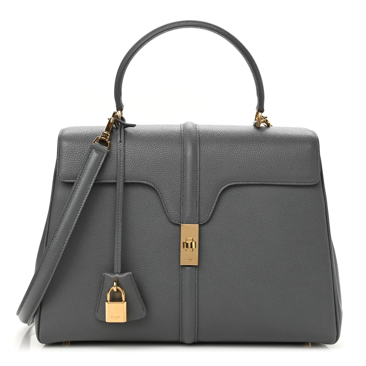 Grained Calfskin Classique 16 Top Handle Bag Medium Grey