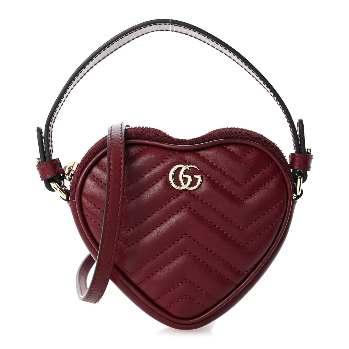 Calfskin Matelasse Diagonal Mini Interlocking G Heart Shoulder Bag Rosso Ancora