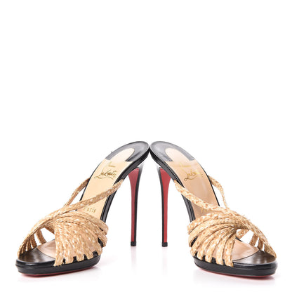 Christian Louboutin Paille Kid Rafimule 120 Slide Sandals 38 Natural Black 5 of 13