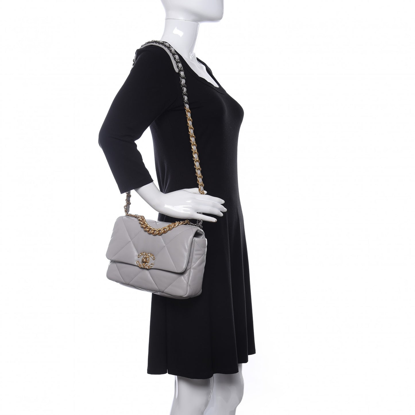 Lambskin Quilted Medium Chanel 19 Flap Grey