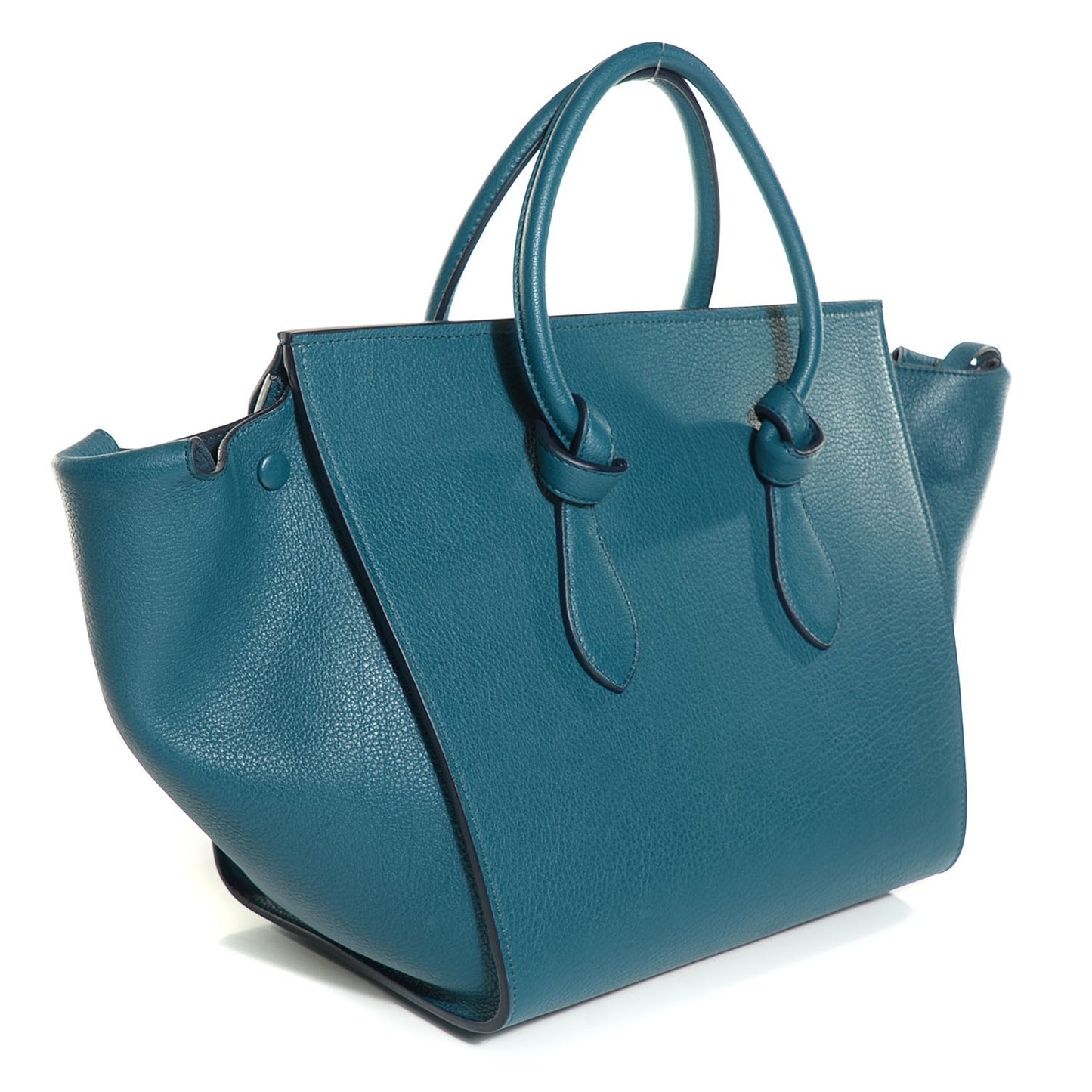Crisped Calfskin Small Tie Knot Tote Metallic Blue