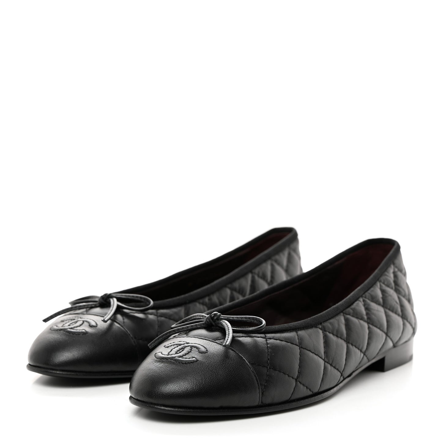 Aged Calfskin Quilted CC Cap Toe Ballerina Flats 37.5 Black