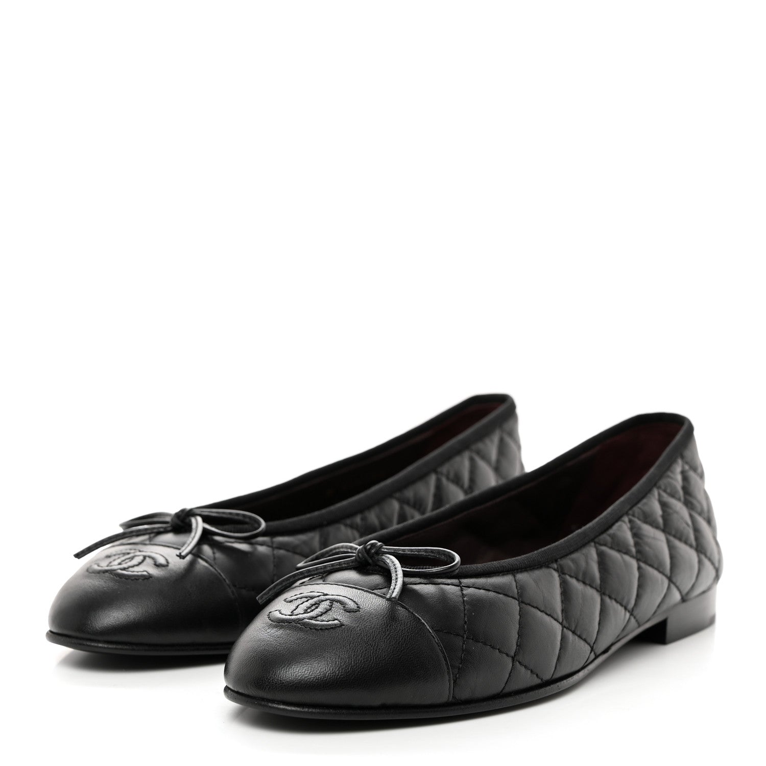 Chanel Aged Calfskin Quilted CC Cap Toe Ballerina Flats 37.5 Black 4 of 9