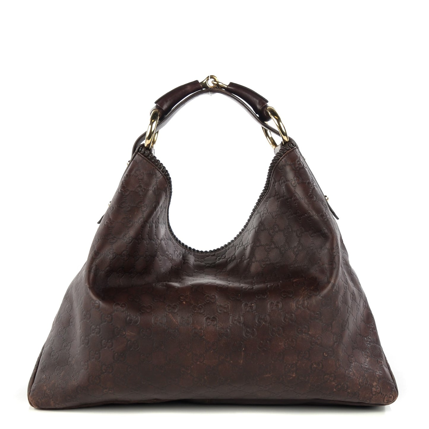 Guccissima Large Horsebit Chain Hobo Chocolate Brown