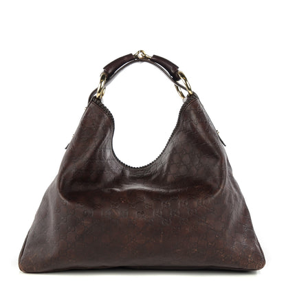 Gucci Guccissima Large Horsebit Chain Hobo Chocolate Brown 1 of 7
