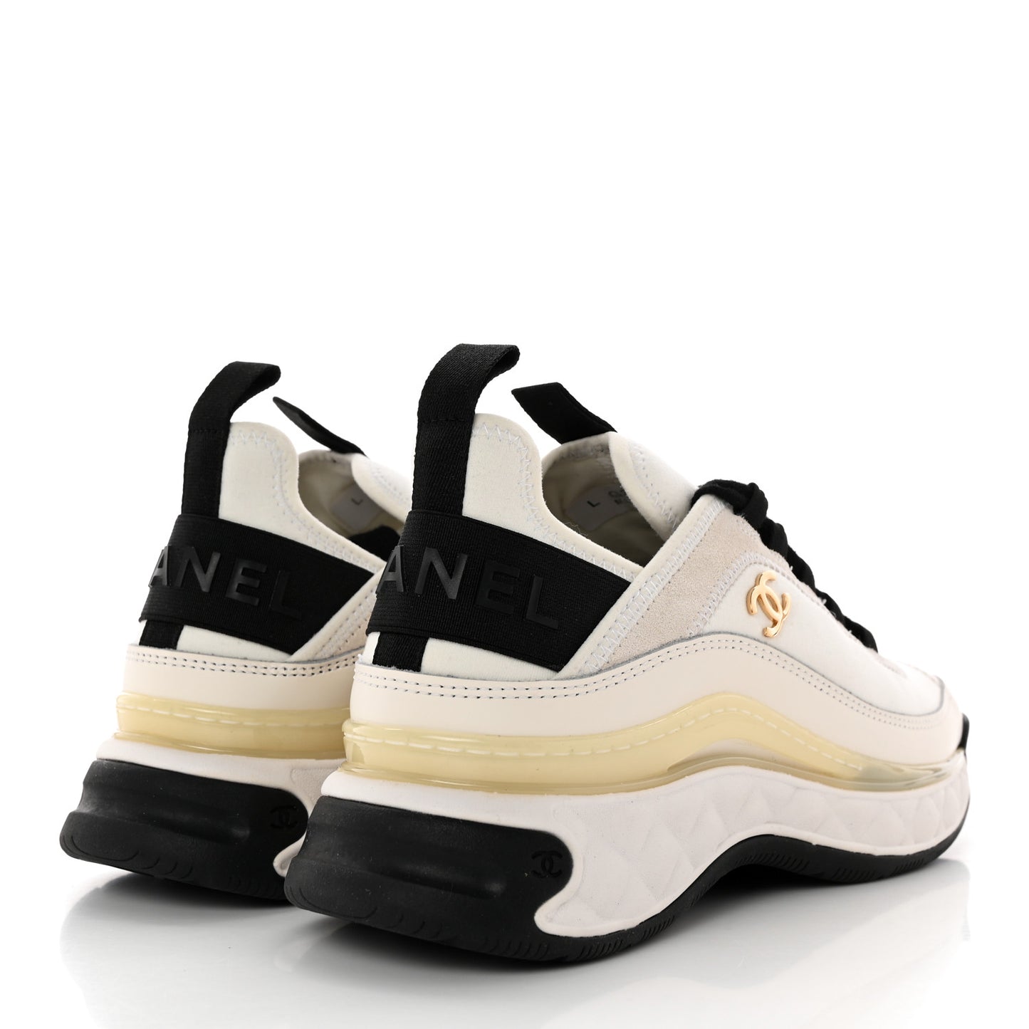 Velvet Calfskin Mixed Fibers CC Sneakers 36 Ivory Black