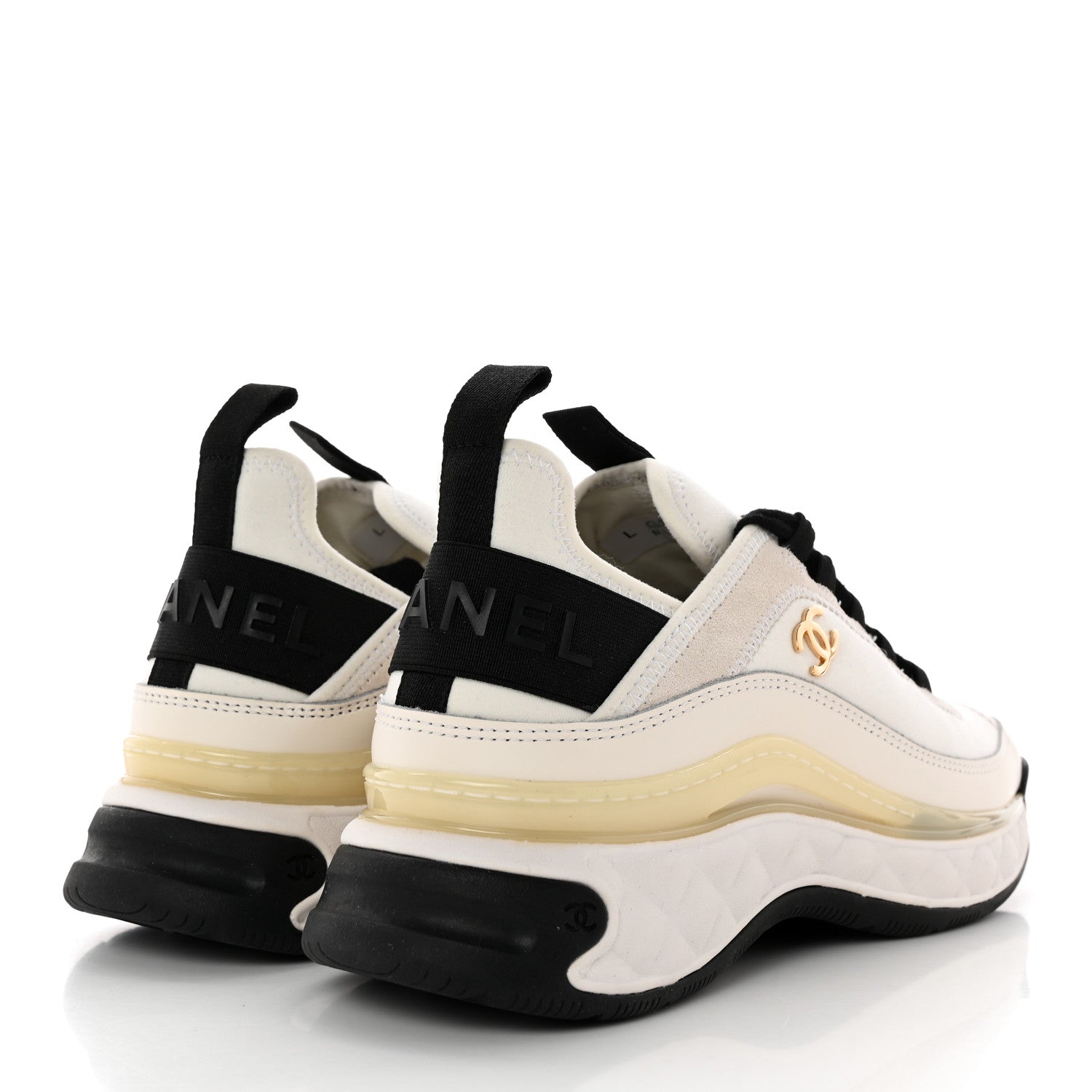 Chanel Velvet Calfskin Mixed Fibers CC Sneakers 36 Ivory Black 4 of 10
