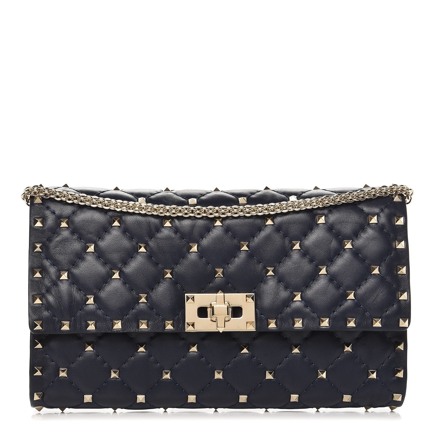 Valentino Garavani Nappa Rockstud Spike Wallet on Chain Marine 1 of 7