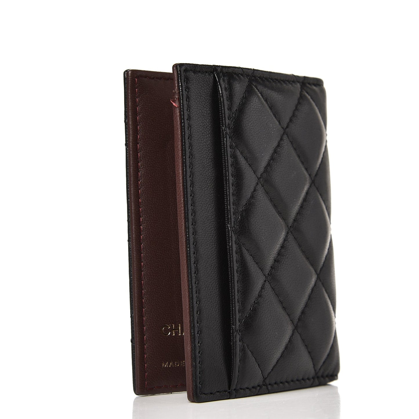 Lambskin Quilted Card Holder Wallet Black