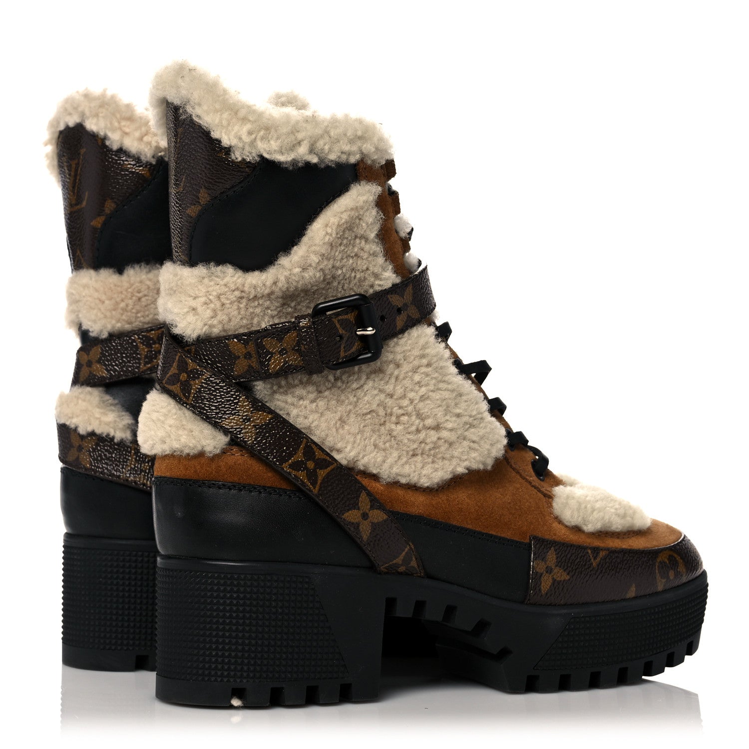 Louis Vuitton Suede Calfskin Shearling Monogram Laureate Platform Desert Boots 36 Cognac 4 of 8
