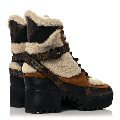 Louis Vuitton Suede Calfskin Shearling Monogram Laureate Platform Desert Boots 36 Cognac 4 of 8