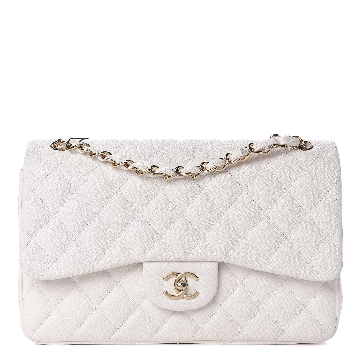 Chanel Caviar Quilted Jumbo Double Flap White 1 of 12