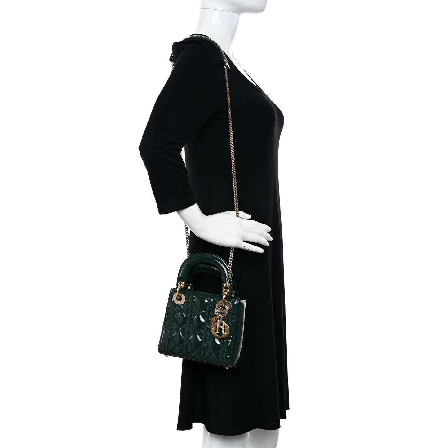 Patent Cannage Mini Lady Dior Dark Green