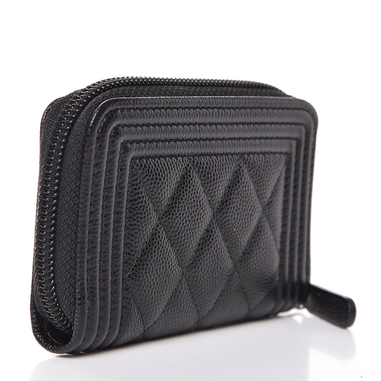 Caviar Quilted Boy Zip Around Coin Purse Wallet Black