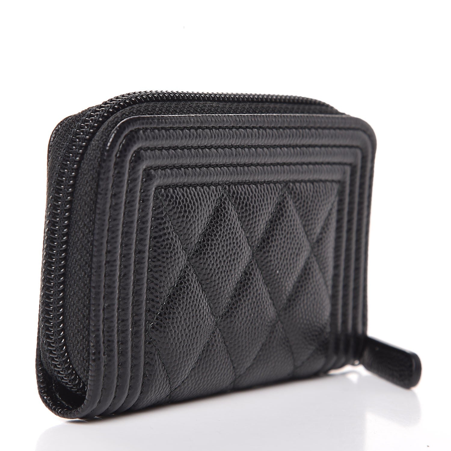 Chanel Caviar Quilted Boy Zip Around Coin Purse Wallet Black 3 of 8