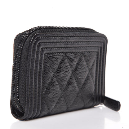 Chanel Caviar Quilted Boy Zip Around Coin Purse Wallet Black 3 of 8