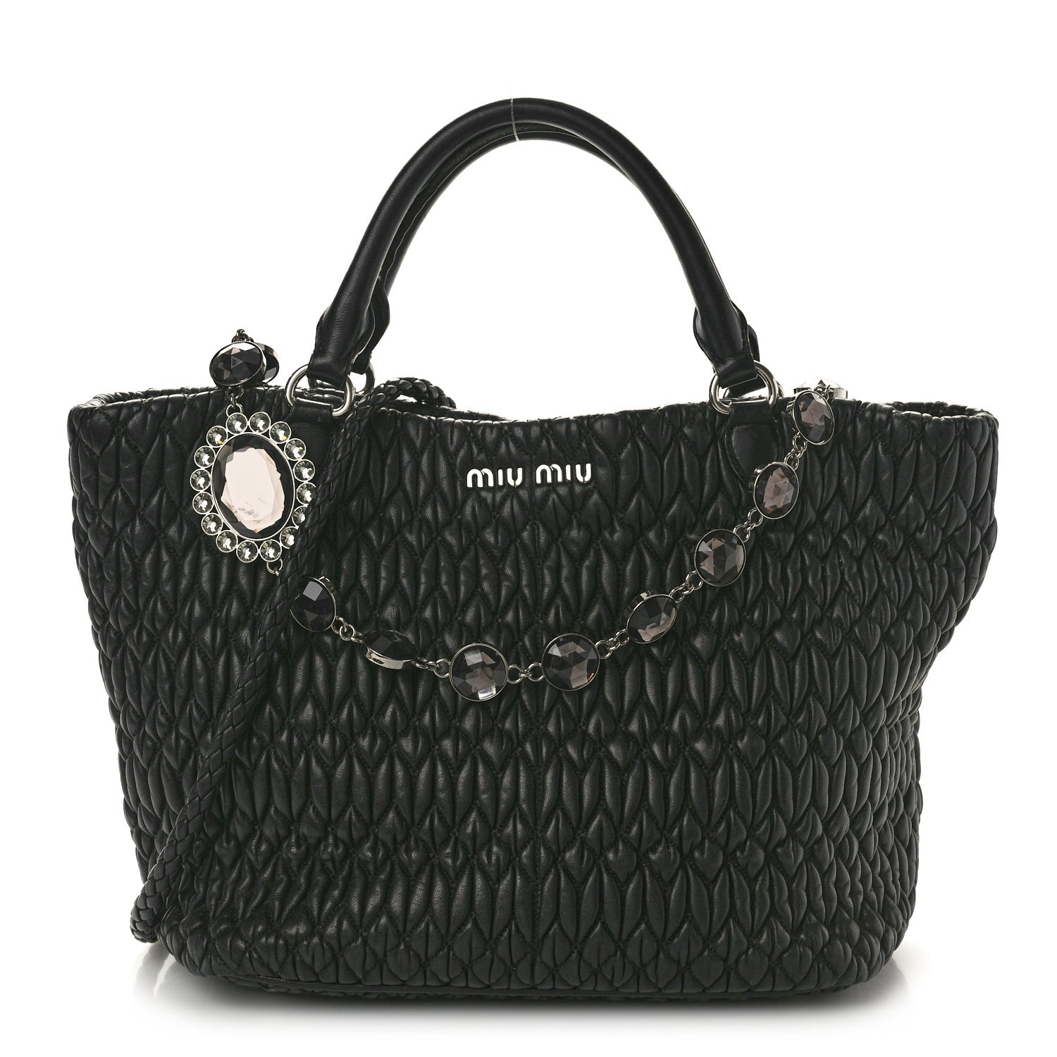 Miu Miu Nappa Matelasse Swarovski Crystal Tote Black 1 of 12