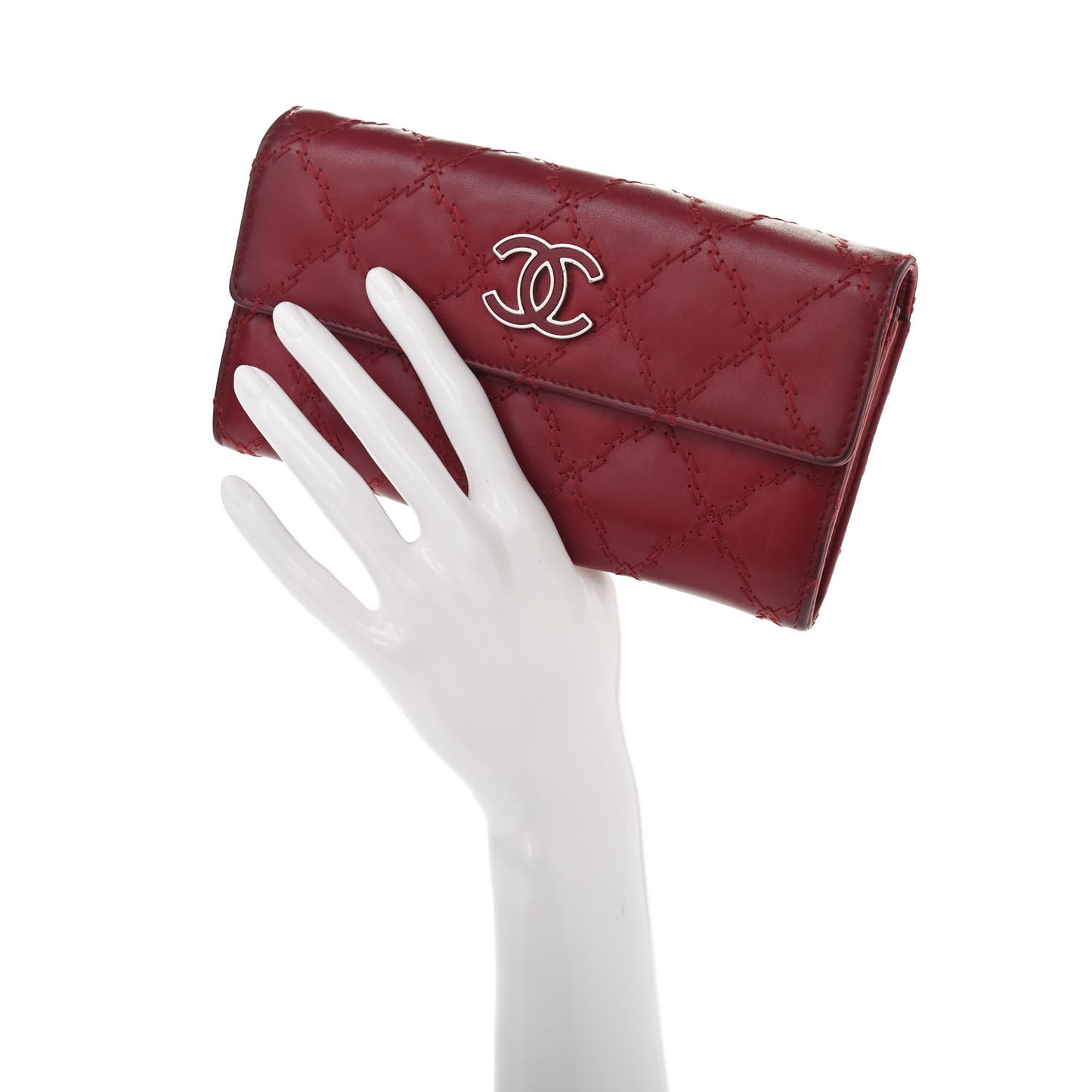 Calfskin Double Stitch Hamptons Large Gusset Flap Wallet Red