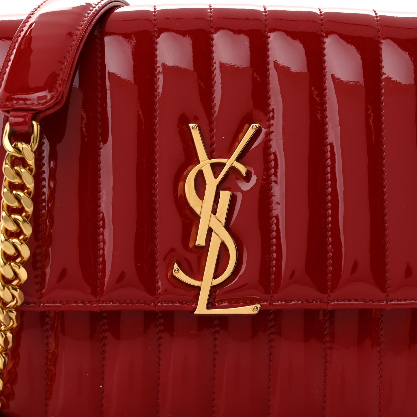 Patent Calfskin Matelasse Medium Vicky Chain Bag Rouge Eros