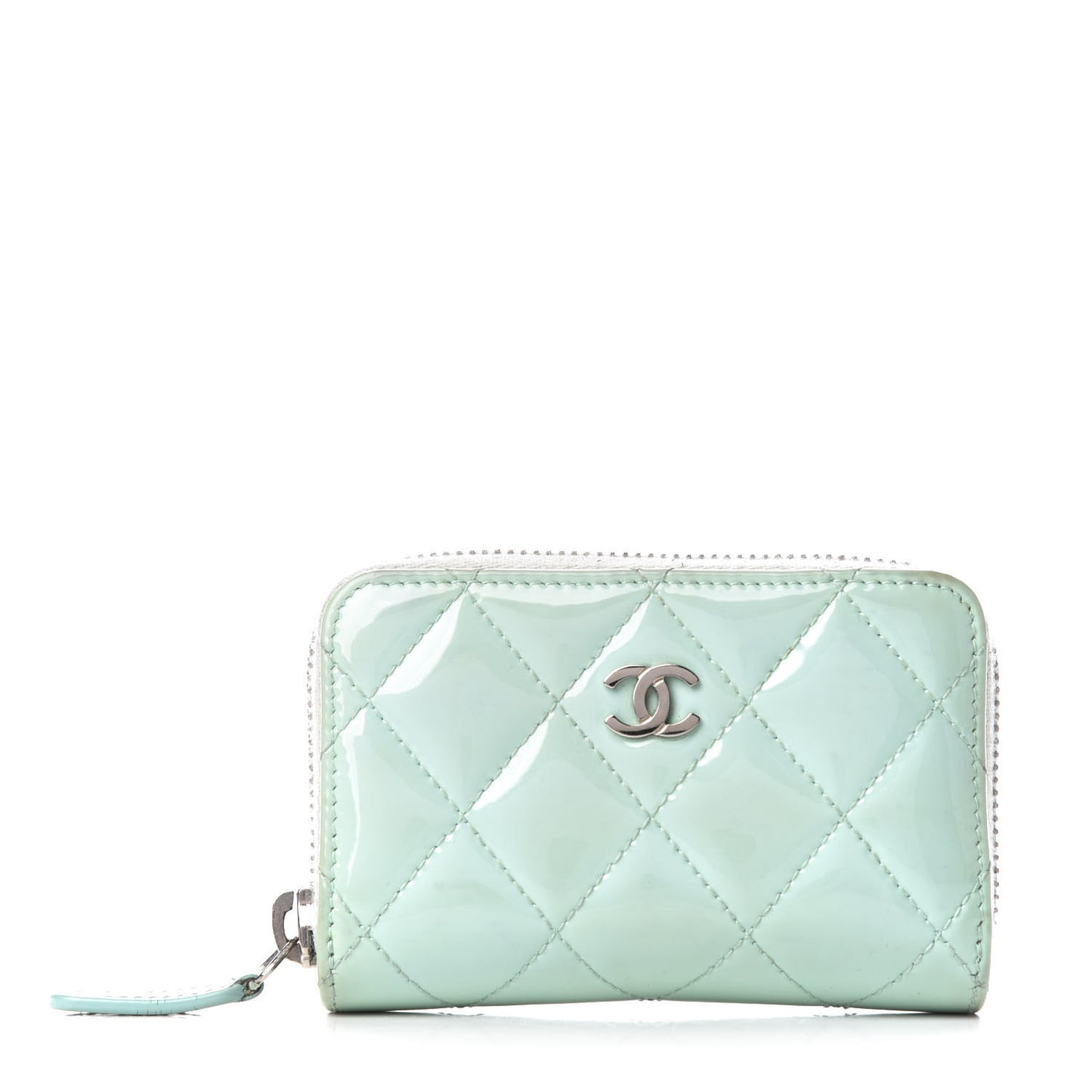 Patent Calfskin Quilted Zip Coin Purse Light Green