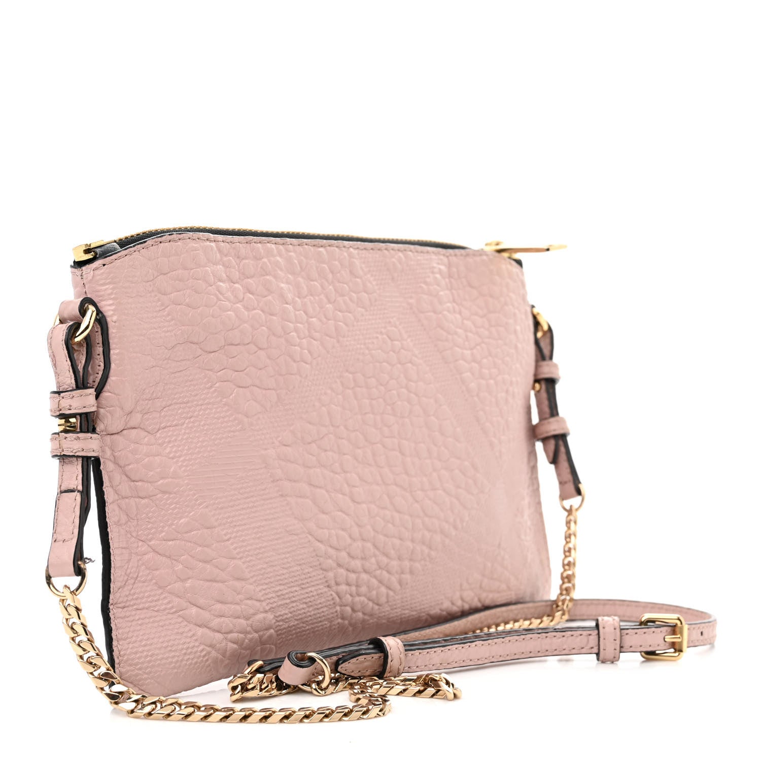 Burberry Signature Grain Calfskin Check Embossed Peyton Crossbody Clutch Bag Pale Orchid 3 of 11