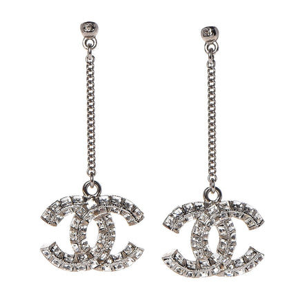 Chanel Baguette Crystal CC Drop Earrings Silver 1 of 4