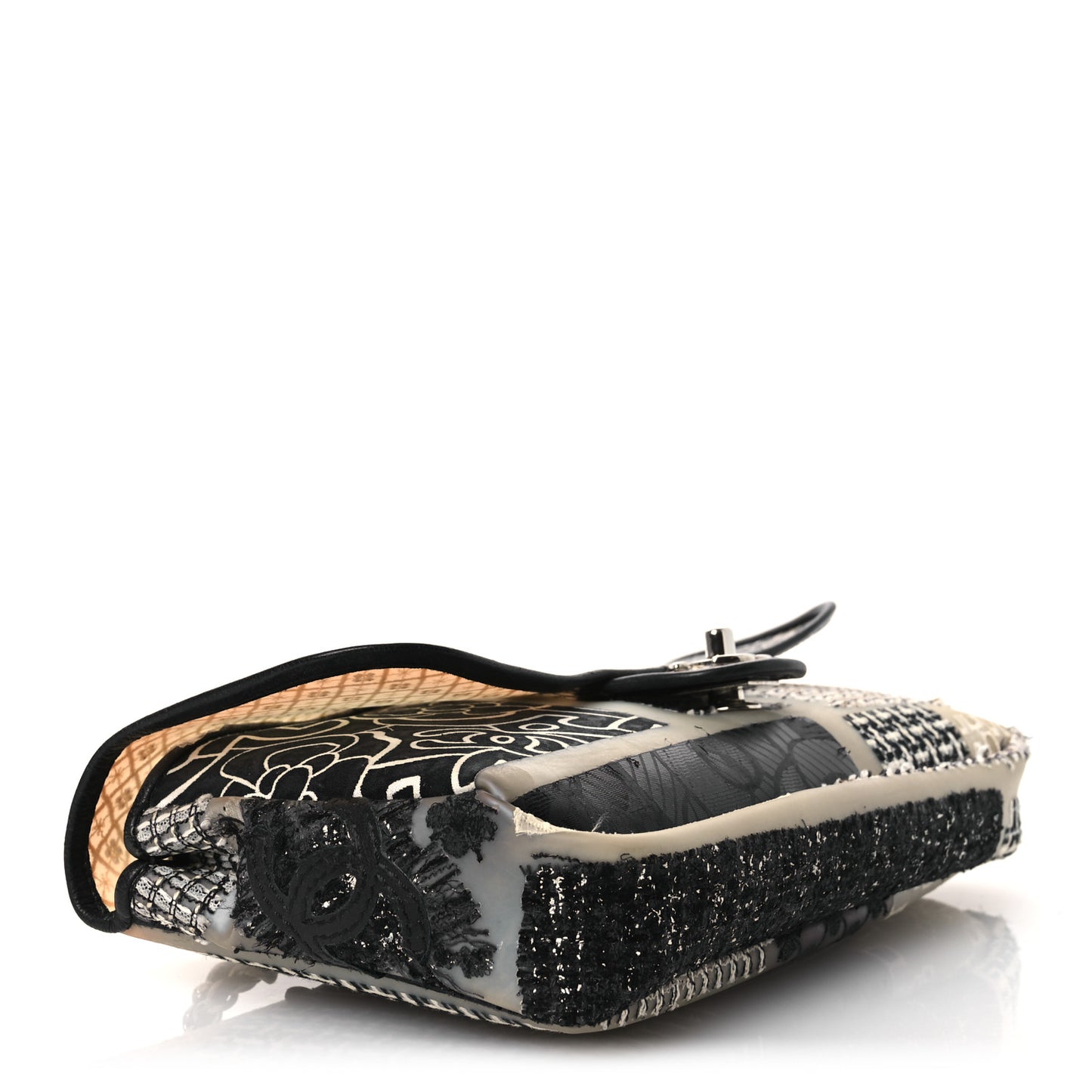 PVC Tweed Patchwork Medium Single Flap Black