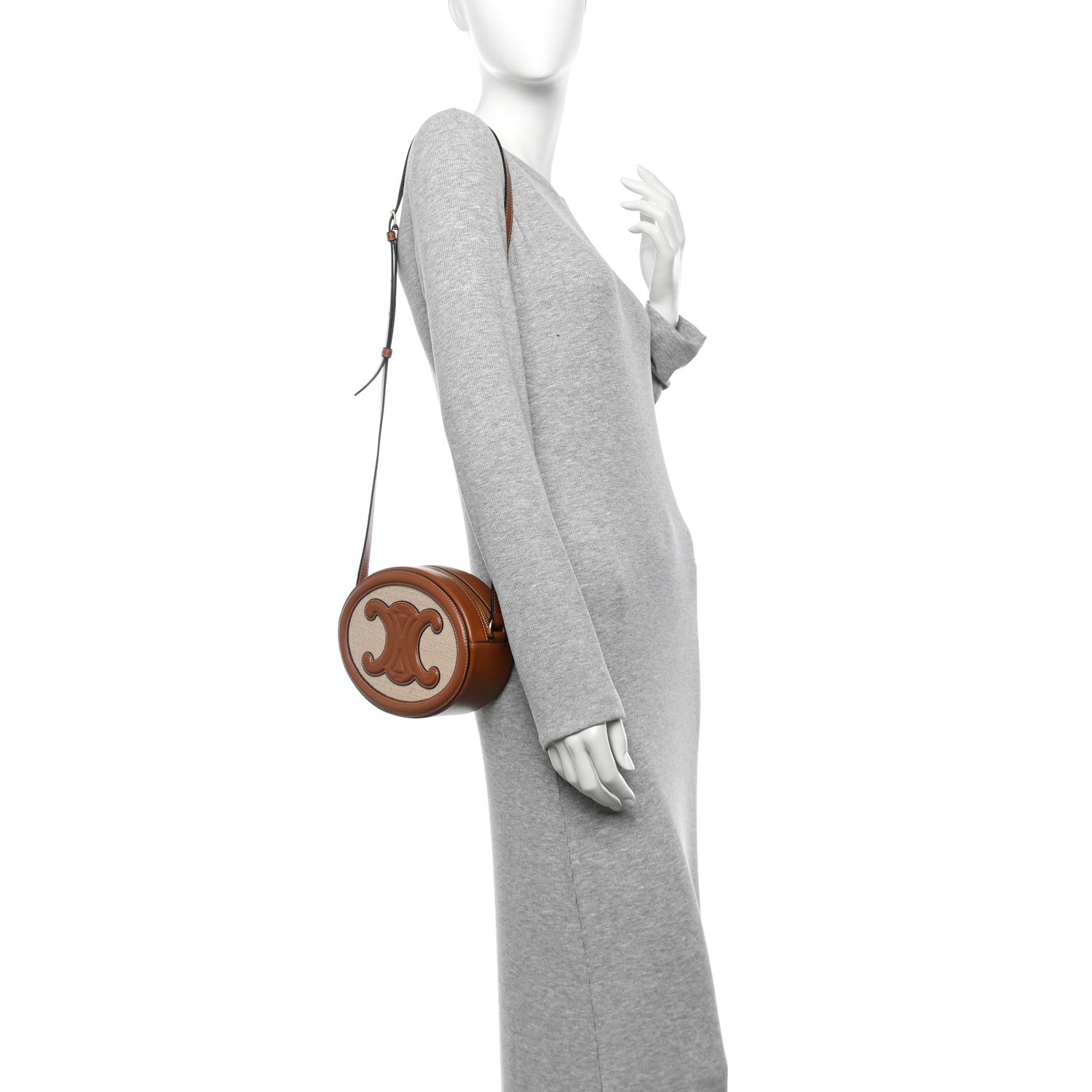 Celine Canvas Calfskin Cuir Triomphe Oval Crossbody Purse Natural Tan 3 of 23