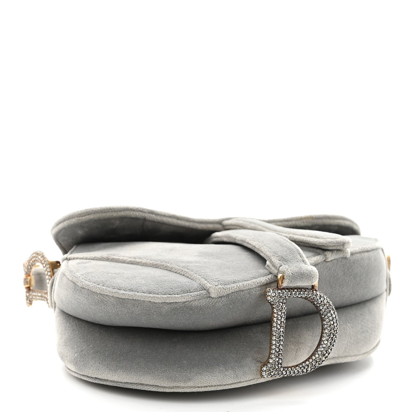 Velvet Crystal Mini Saddle Bag Grey