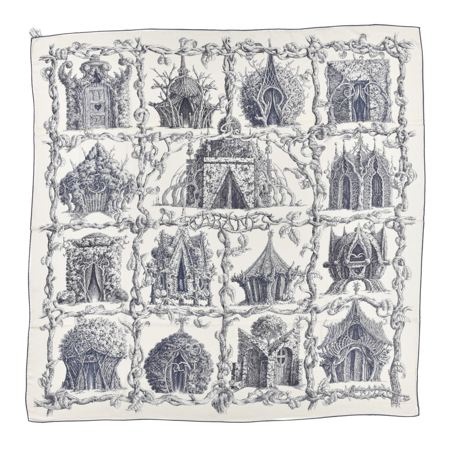 Cashmere Silk Les Cabanes Shawl 140 White Encre Indigo