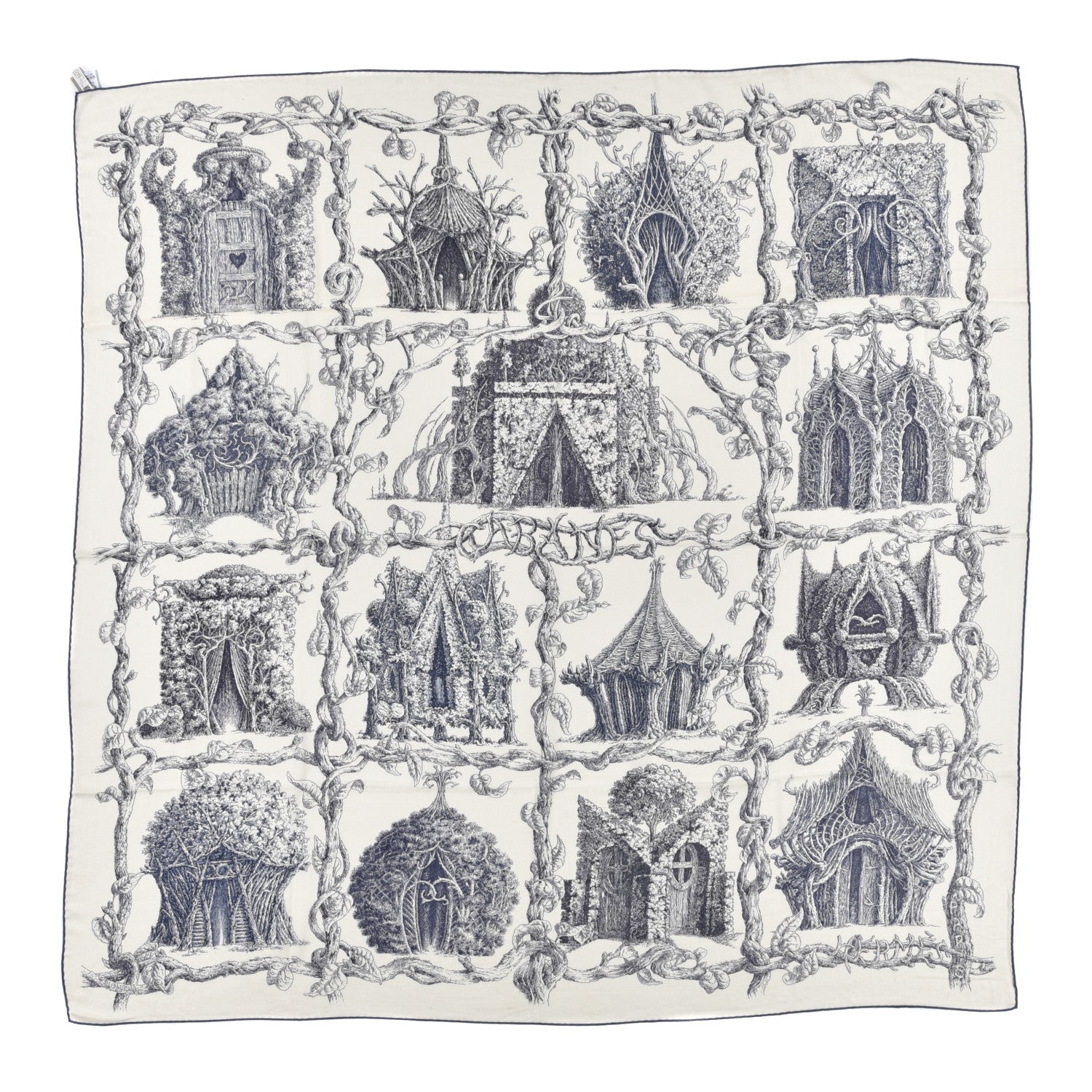 Hermes Cashmere Silk Les Cabanes Shawl 140 White Encre Indigo 1 of 3