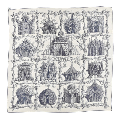 Hermes Cashmere Silk Les Cabanes Shawl 140 White Encre Indigo 1 of 3