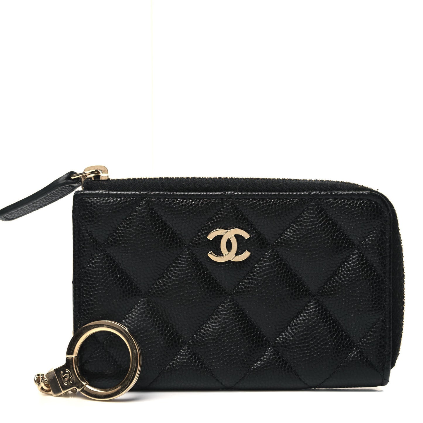 Caviar Quilted Zipped Key Holder Case Black